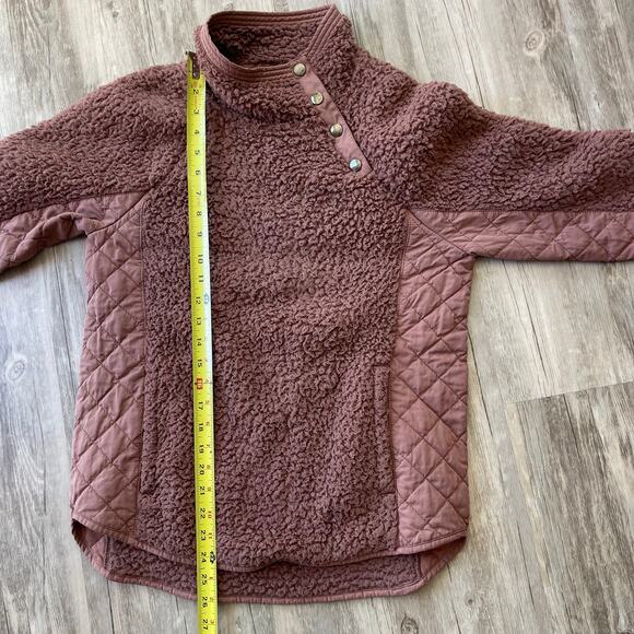 Abercrombie & Fitch Women Sherpa Fleece Pullover Small Brown Quilted Snap Neck - Picture 7 of 8